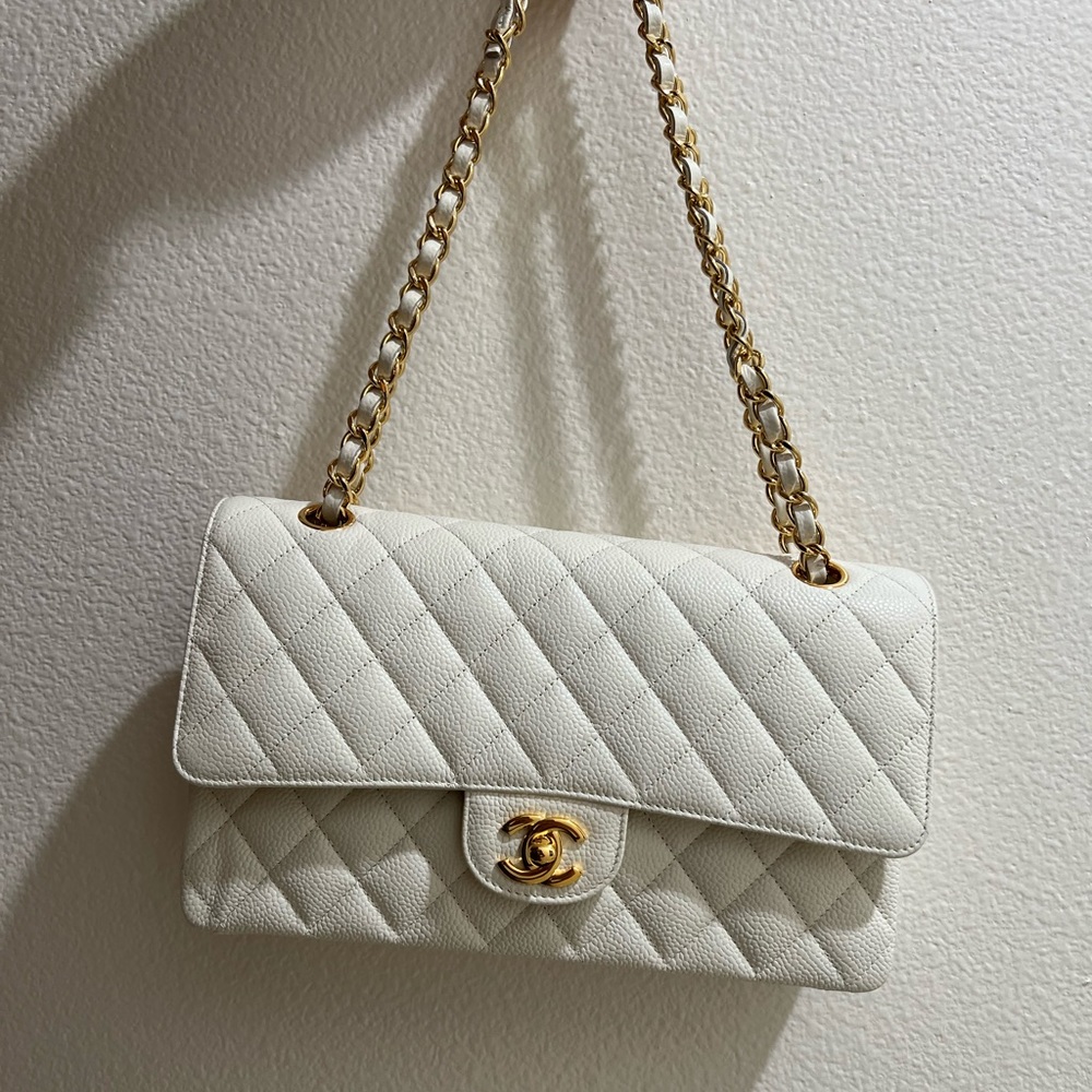 chanel double flap bag off white ghw